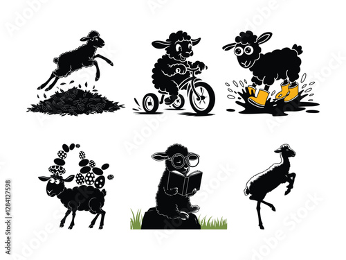 Cute Lamb Silhouettes – Adorable Sheep Vector Clipart for Birthdays, Reading, and Superhero Themes