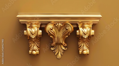A vibrant background with an isolated gold antique ornate corbel for architectural buildings and interior home décor, Generative AI.