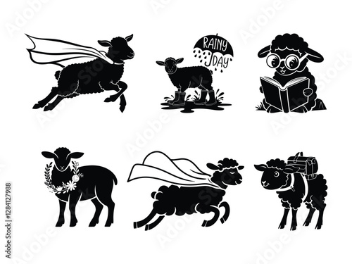 Cute Lamb Silhouettes – Adorable Sheep Vector Clipart for Birthdays, Reading, and Superhero Themes