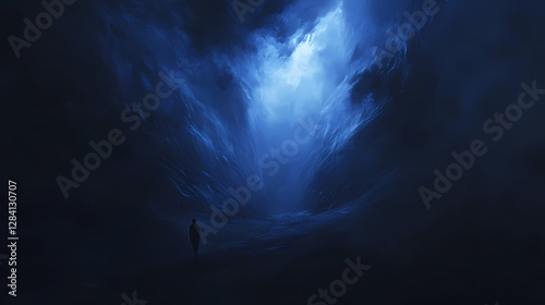 Ethereal blue smoke hovering above a mysterious, inky black canvas, unknown, mysterious. Eerie Veil of the Unknown. Illustration