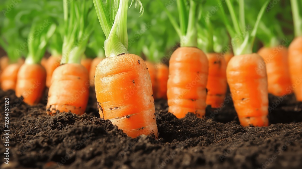Carrots growing in soil, ready for harvest Carrots growing in soil, ready for harvest