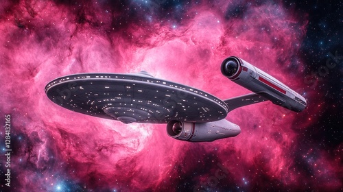 Star Trek Starship in Nebula, Space Travel, Interstellar Journey