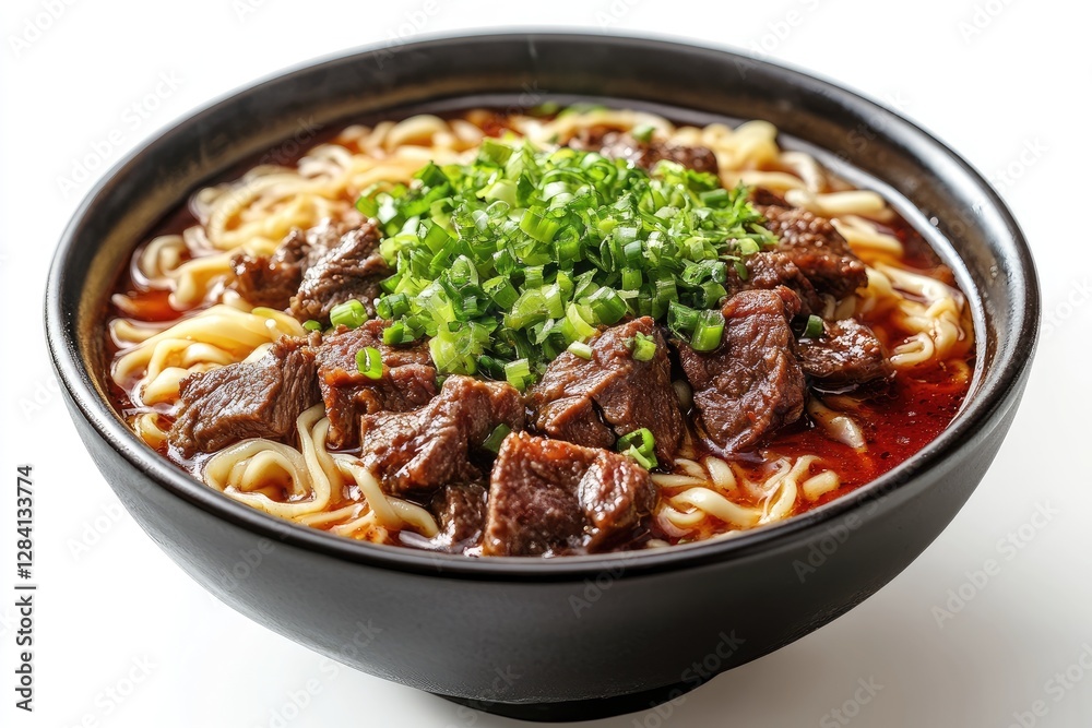 A Bowl Of Delicious Beef Noodles Prepared With Green Onion Garnish A Bowl Of Delicious Beef Noodles Prepared With Green Onion Garnish