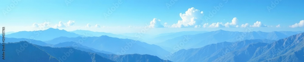 Fototapeta premium Cloudless blue expanse with distant mountains, mountains, horizon, open