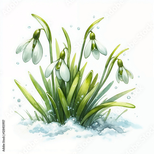 Snowdrops bloom through melting snow in a serene winter landscape capturing the essence of early spring