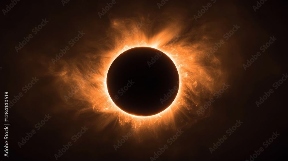 Naklejka premium Solar cosmic event closeup of the sun's golden corona on earth's surface astrophotography viewpoint