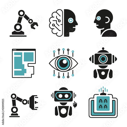 vector Artificial Intelligence model Robot  with ai info-graph design help in business
