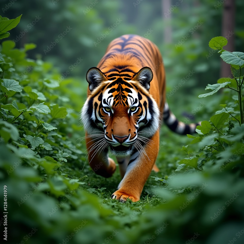 Obraz premium Malayan Tiger Stalking Through the Jungle