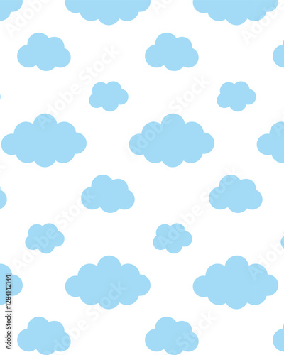 Blue clouds on white background. Vector pattern in flat style