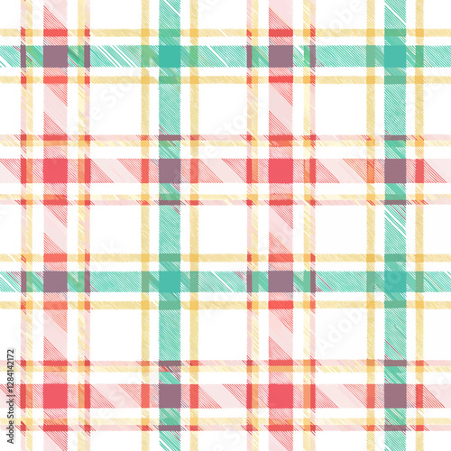 Colorful Plaid Pattern: A vibrant and playful plaid pattern with intersecting lines, creating a modern and appealing backdrop or design element. 