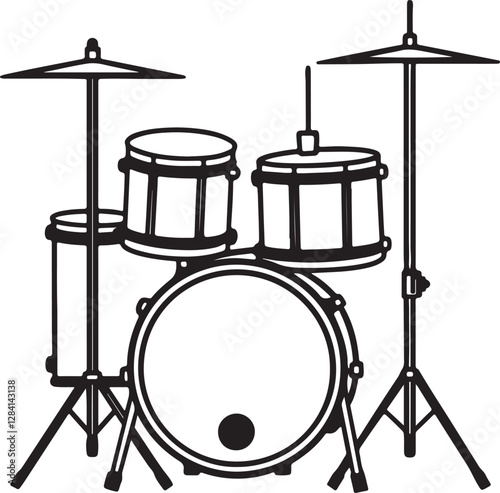 drum kit line art, black outline, vector and illustration, line art and outline