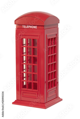 British red telephone box souvenir, isolated transparent png