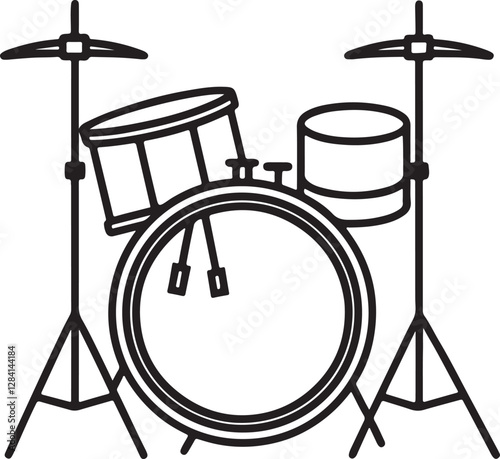 drum kit line art, black outline, vector and illustration, line art and outline