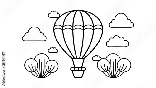 Simple Line Art Illustration of a Hot Air Balloon in a Sunny Sky