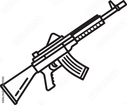 Assault Rifle line art, black outline, vector and illustration, line art and outline