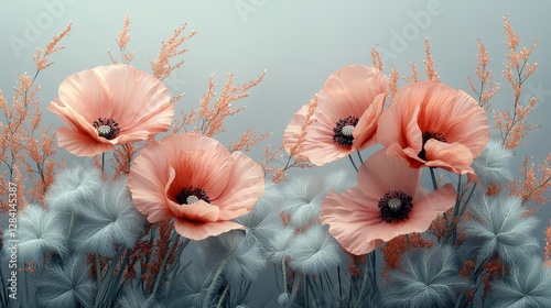 Vibrant floral arrangement nature digital art soft background close-up view serenity and beauty