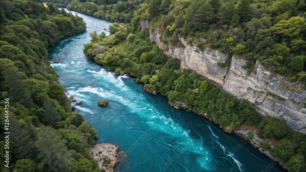 Aerial View of a River Winding Through a Valley Aerial View of a River Winding Through a Valley