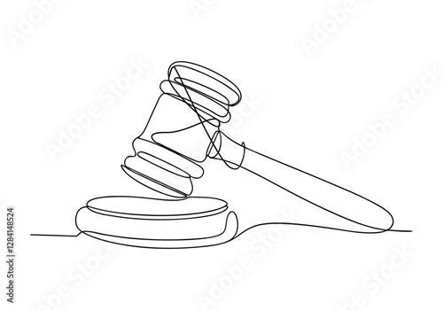 Continuous One Line Gavel | Minimalist Legal Symbol Vector Illustration