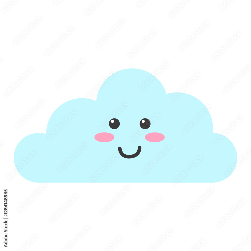 Light blue cloud with a smiling face suitable for childrens illustrations, greeting cards, social media posts, and website banners. Light blue cloud with a smiling face suitable for childrens illustrations, greeting cards, social media posts, and website banners.