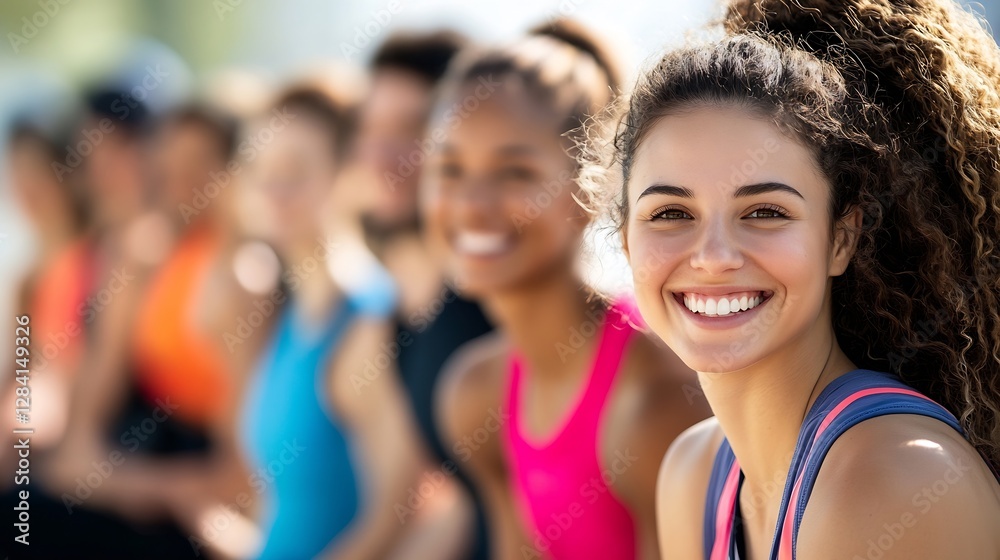 Group of diverse female athletes smiling and enjoying fitness together in vibrant workout attire : Generative AI Group of diverse female athletes smiling and enjoying fitness together in vibrant workout attire : Generative AI