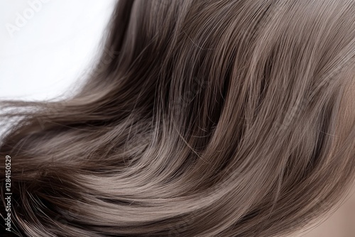 Close up view showing a womans flowing brown hair
