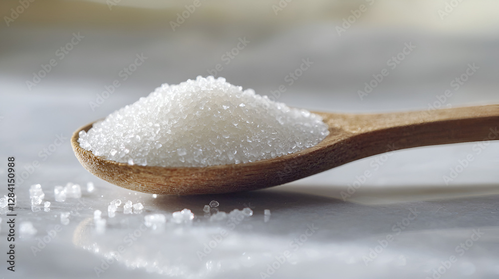 Sugar crystals piled on a wooden spoon create a simple, minimalist, and elegant image for any sugar needs. Sugar crystals piled on a wooden spoon create a simple, minimalist, and elegant image for any sugar needs.
