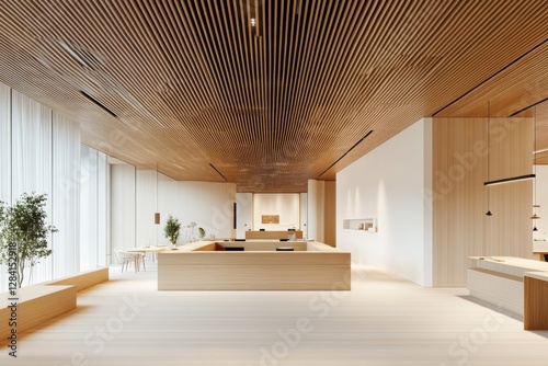 Modern wood office interior design  city view