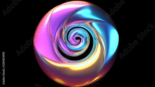 Abstract iridescent oval with swirling spiral design