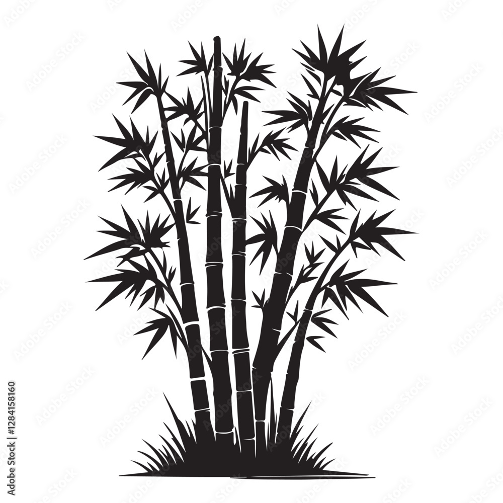 Naklejka premium Minimalist Bamboo Silhouette - Stylish and Versatile Botanical Artwork - Bamboo Tree Vector - Bamboo Icon