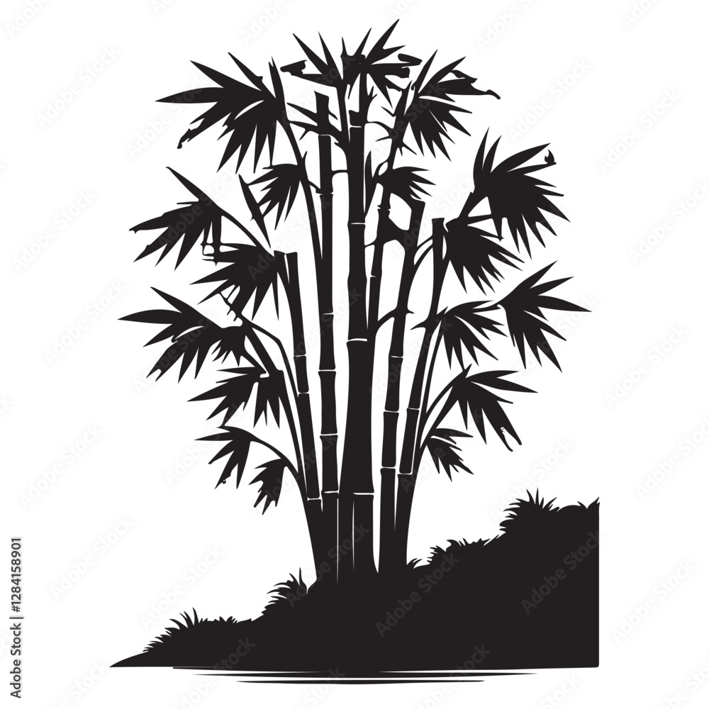 Obraz premium Minimalist Bamboo Silhouette - Black and White Botanical Art - Bamboo Tree Vector - Bamboo Icon 