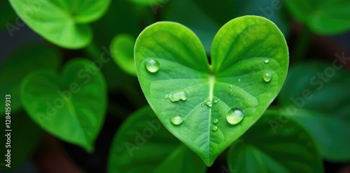 Hart shaped leaves of a houseplant with dew drops, houseplant, leafy greens, microscopic