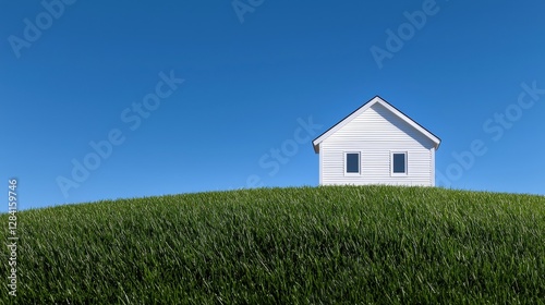 Wallpaper Mural A solitary house sits atop a green hill under a clear blue sky, symbolizing tranquility. Torontodigital.ca