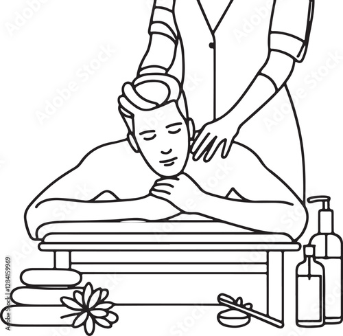 Massage Therapy Line Drawing for Men in Beauty Salon