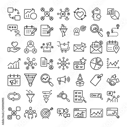 Marketing Strategy Icons Sales Funnel, Targeting, Growth, Engagement
