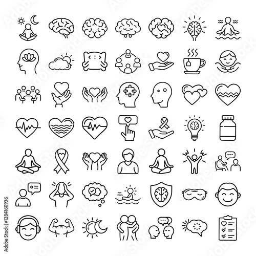 Mindfulness, Wellness, and Mental Health Icon Set Relaxation, Meditation, and Wellbeing
