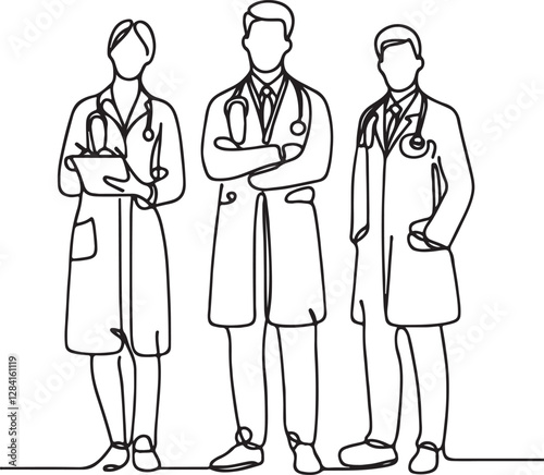 Professional Line Drawing of Medical Team