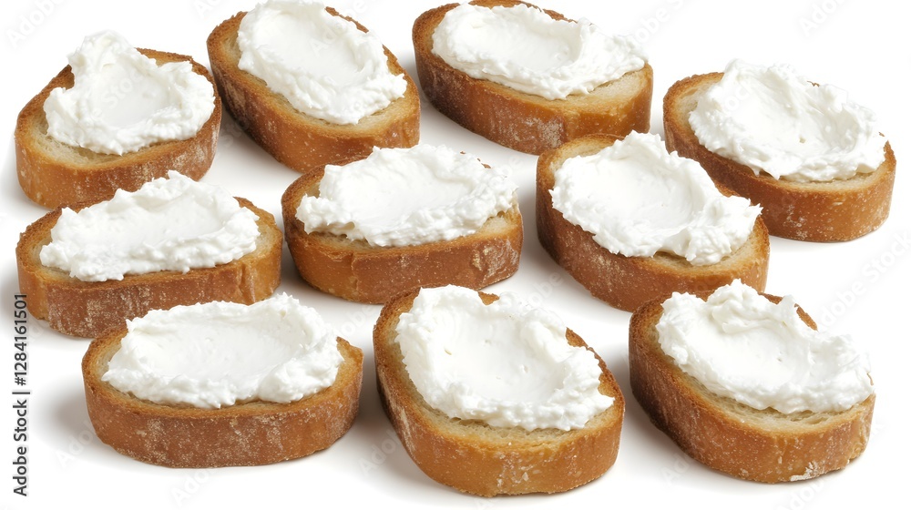 Cream Cheese Topped Bruschetta Bites On Display Over White Background Cream Cheese Topped Bruschetta Bites On Display Over White Background