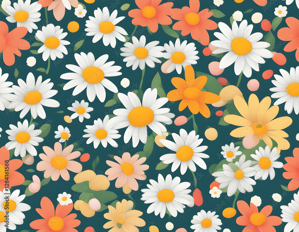 Obraz premium Daisy Flower Vector Illustrations Colorful flower background. 
