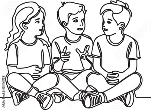 Three Kids in Line Drawing Talking About Children's Struggles