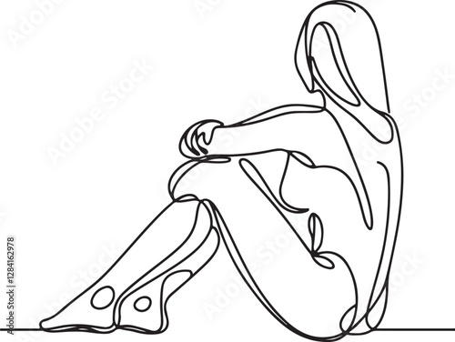 Elegant Line Drawing of a Woman Sitting Back