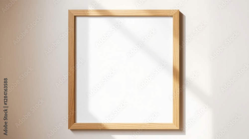 Wooden frame hanging on a wall, illuminated by sunlight, perfect for displaying art or memories. Wooden frame hanging on a wall, illuminated by sunlight, perfect for displaying art or memories.