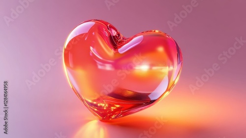 A luminous glass heart glows softly on a pink background