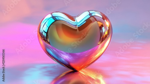A Reflective Metallic Heart Shape on a Pastel Background
