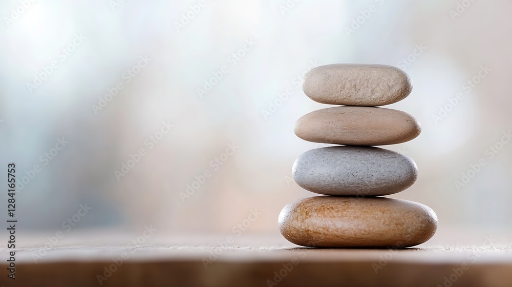 Stack of smooth pebbles symbolizing balance and tranquility on a soft blurred background : Generative AI Stack of smooth pebbles symbolizing balance and tranquility on a soft blurred background : Generative AI