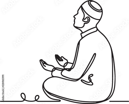 Unique Line Drawing of a Muslim Performing Salah