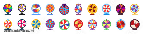 Fortune Wheel collection - vector lottery wheels isolated on white.
