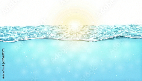 Water surface with sunlight reflecting on blue water