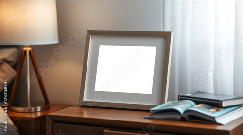 Wallpaper Mural Nightstand Decor: Picture frame alongside lamp and books creates a cozy, inviting bedside arrangement. Torontodigital.ca