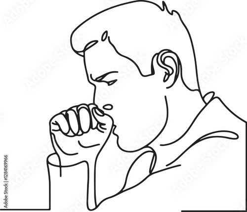Simple Line Art of a Coughing Person