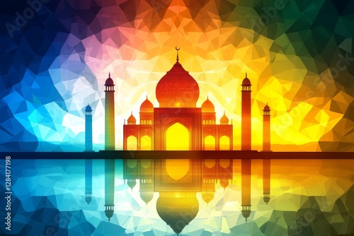 Majestic Mosque at Sunset: A Vibrant Polygonal Illustration